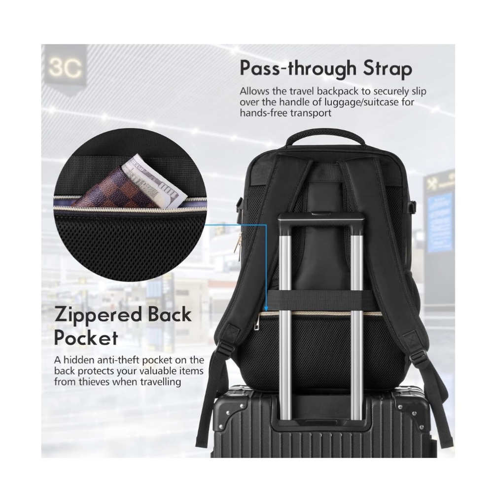 NWT- Travel Carry On Backpack in Black - Picture 3 of 12